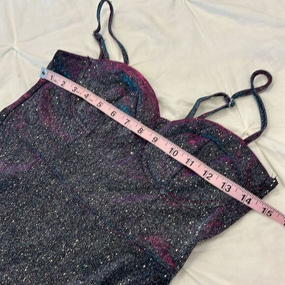 Shein Glitter Ruffled Bustier Adjustable Spaghetti Strap Mini Dress Medium - Picture 9 of 11